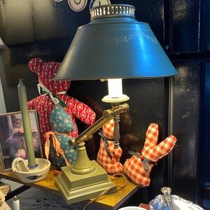 Old vintage Green and Gold Tole Lamp Student Lamp